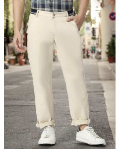 Beige Men's Cotton Solid Chino Trouser
