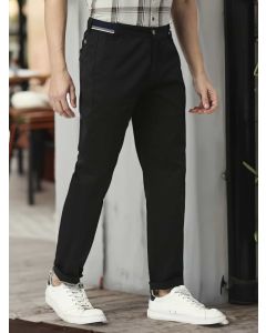 Black Men's Cotton Solid Chino Trouser
