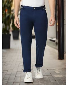 Blue Cotton Solid Chino Trouser