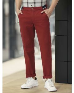 Maroon Men's Cotton Solid Chino Trouser