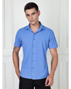 SkyBlue Premium Slim Fit Short Sleeves Spread Collar 4 Way Stretch CoolMax Knitted Shirt