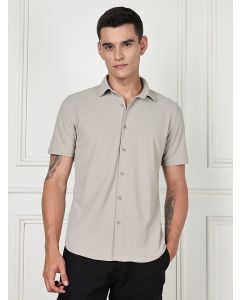 Grey Premium Slim Fit Short Sleeves Spread Collar 4 Way Stretch CoolMax Knitted Shirt