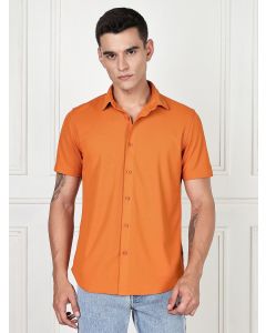 Orange Premium Slim Fit Short Sleeves Spread Collar 4 Way Stretch CoolMax Knitted Shirt