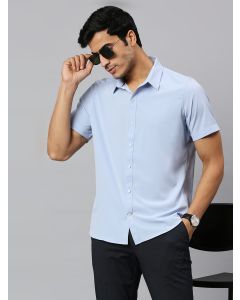 Sky Blue Slim Fit Short Sleeves Solid Shirt