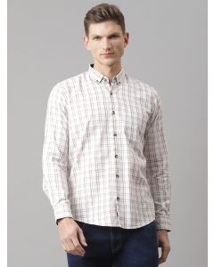 White Slim Fit Long Sleeves Button-Down Collar Grid Tattersall Checks 100% Cotton Casual Shirt