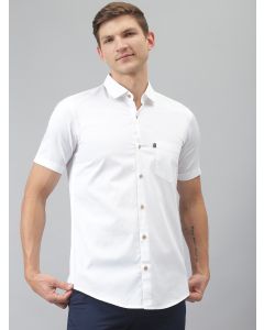 White Slim Fit Short Sleeves Spread Collar Cotton Casual Shirt