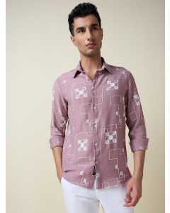 Pink Long Sleeves Spread Collar Regular Fit Embroidered Shirt