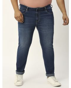 Dark Blue Plus Size Mid-Rise Tapered Fit Stretchable Jeans
