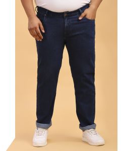 Dark Blue Plus Size Mid-Rise Tapered Fit Stretchable Jeans