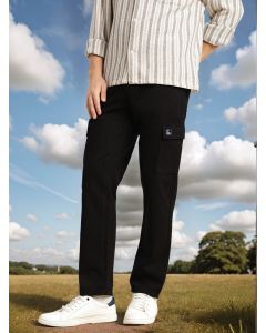 Black Cricket Club Collection Straight Fit Mid-Rise 100% Cotton Woven Cargo Trouser