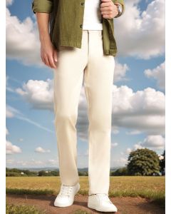 Beige Cricket Club Collection Regular Fit Mid-Rise Solid Woven Trouser