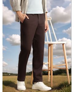 Brown Cricket Club Collection Regular Fit Mid-Rise Solid Woven Trouser