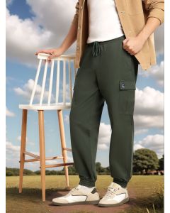 Green Cricket Club Collection Cargo Fit Mid Rise Solid 100% Cotton Woven Joggers