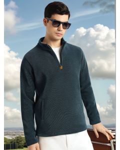 Green Regular Fit Long Sleeves Mock Collar Solid 100% Polyester Half-Zip Knitted Sweatshirt