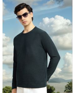 Bottle Green Regular Fit Long Sleeves Round Neck Solid Polyester Pullover Sweatshirt