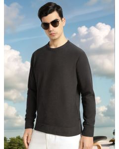Grey Regular Fit Long Sleeves Round Neck Solid Polyester Pullover Sweatshirt