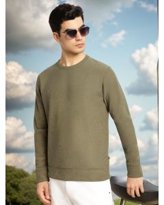 Olive Regular Fit Long Sleeves Round Neck Solid Polyester Pullover Sweatshirt