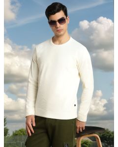 White Regular Fit Long Sleeves Round Neck Solid Polyester Pullover Sweatshirt