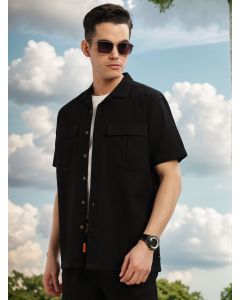 Black Cricket Club Collection Oversized Fit Short Sleeves Textured Cotton Casual Shirt