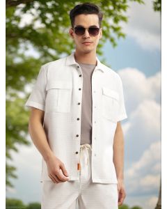 White Cricket Club Collection Oversized Fit Short Sleeves Textured Cotton Casual Shirt
