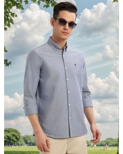 Navy Cricket Club Collection Slim Fit Long Sleeves Button-Down Collar Solid Casual Shirt