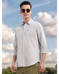 Grey Cricket Club Collection Slim Fit Long Sleeves Spread Collar Pinstripe Cotton Linen Casual Shirt