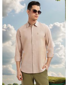 Orange Cricket Club Collection Slim Fit Long Sleeves Spread Collar Pinstripe Cotton Linen Casual Shirt