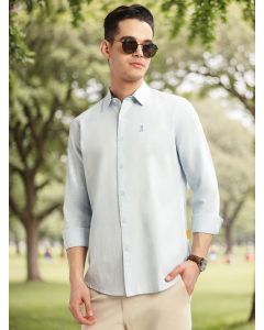 Sky Blue Cricket Club Collection Slim Fit Long Sleeves Spread Collar Pinstripe Cotton Linen Casual Shirt