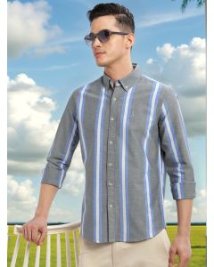 Black Cricket Club Collection Slim Fit Long Sleeves Vertical Stripes Button Down Collar Oxford Casual Shirt
