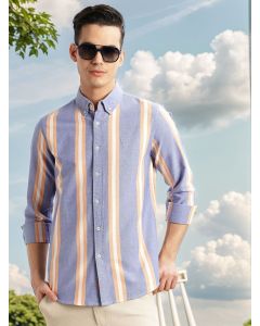 Blue Cricket Club Collection Slim Fit Long Sleeves Vertical Stripes Button Down Collar Oxford Casual Shirt