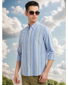 Blue Cricket Club Collection Slim Fit Long Sleeves Button-Down Collar Multi Stripe Cotton Casual Shirt