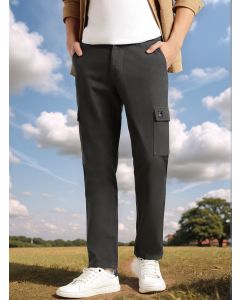 Dark Grey Cricket Club Collection Straight Fit Mid-Rise 100% Cotton Woven Cargo Trouser
