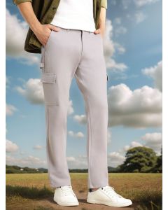Grey Cricket Club Collection Straight Fit Mid-Rise 100% Cotton Woven Cargo Trouser