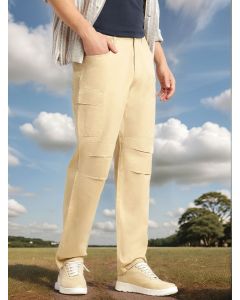 Beige Cricket Club Collection Mid-Rise 100% Cotton Loose Fit Solid Woven Cargo Trouser