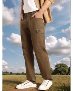 Khaki Cricket Club Collection Mid-Rise 100% Cotton Loose Fit Solid Woven Cargo Trouser
