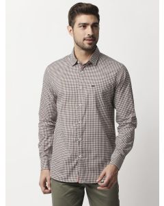 Coffee Regular Fit Long Sleeves Checked Shirt