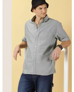 Men Olive Boxy Fit Cotton Shirt