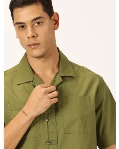 Men Olive Solid Regular Fit Shirt